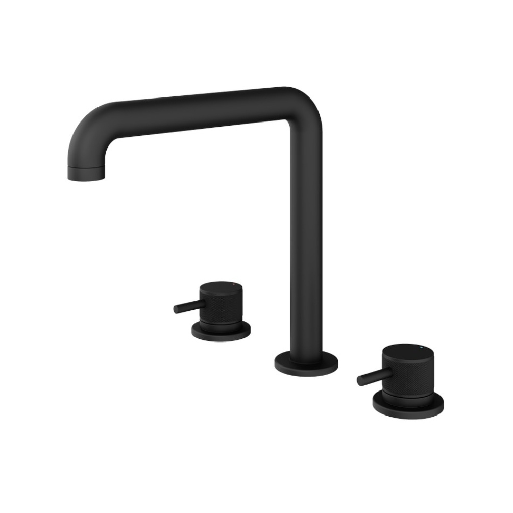 Product Cut out image of the Abacus Iso Pro Matt Black Deck Mounted 3 Tap Hole Basin Mixer